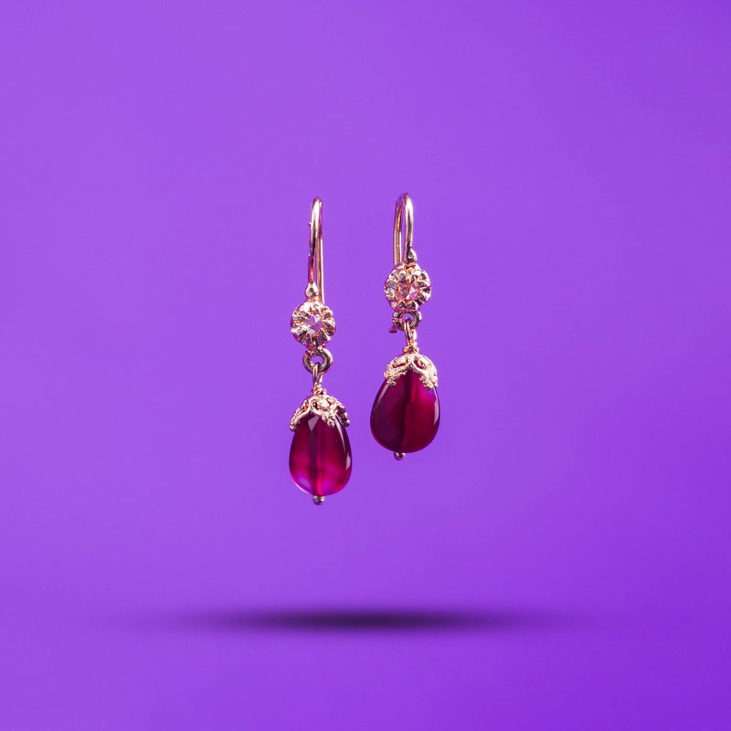 Boucles D'oreilles en rubis, Goût de grenade en argent plaqué or